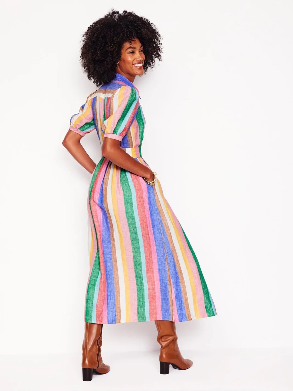 Boden Rainbow Striped Button-Front Dress with Tie Belt - Picture 12 of 12